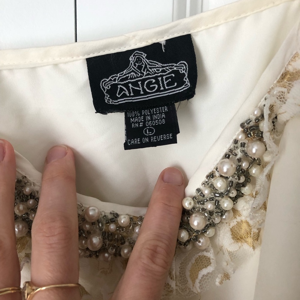 Angie White Dress with Gold Lace and Pearl Details - Picture 2 of 5